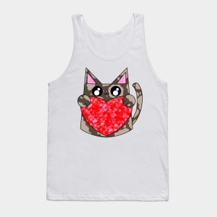 Brownie The Brown Cat With Valentines Heart Tank Top